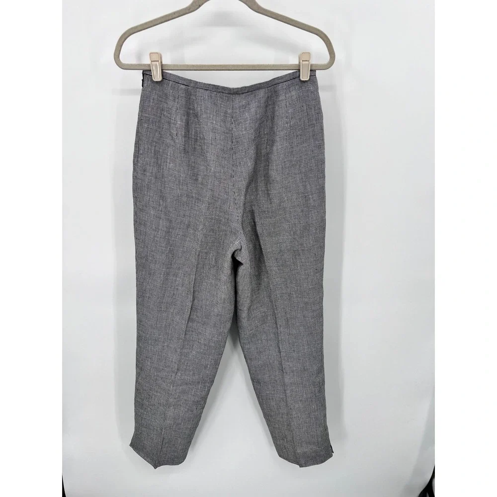 Talbots Vintage‎ Irish Linen Pants Size 10 Black White Houndstooth Straight Leg